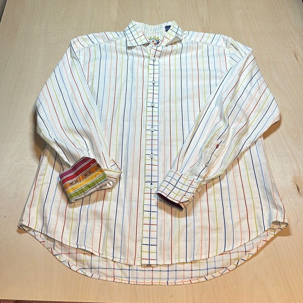 Robert Graham Long Sleeve‎ Dress Lounge Shirt Designer Medium Striped White Rare